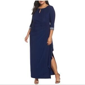 Alex Evenings Embellished Faux Wrap Gown Cobalt 16 NWT